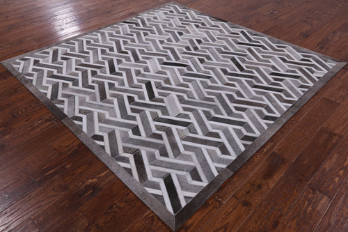 Grey Square Patchwork Natural Cowhide Rug - 7' 0