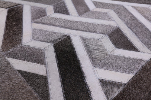 Grey Square Patchwork Natural Cowhide Rug - 7' 0