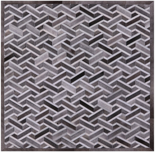 Grey Square Patchwork Natural Cowhide Rug - 7' 0