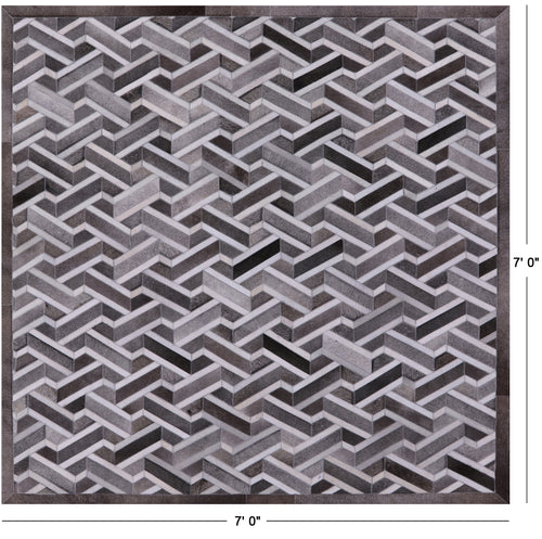 Grey Square Patchwork Natural Cowhide Rug - 7' 0