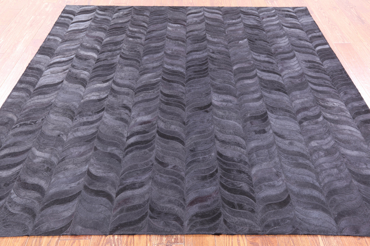 Black Square Patchwork Cowhide Rug - 7' 0" x 7' 0"