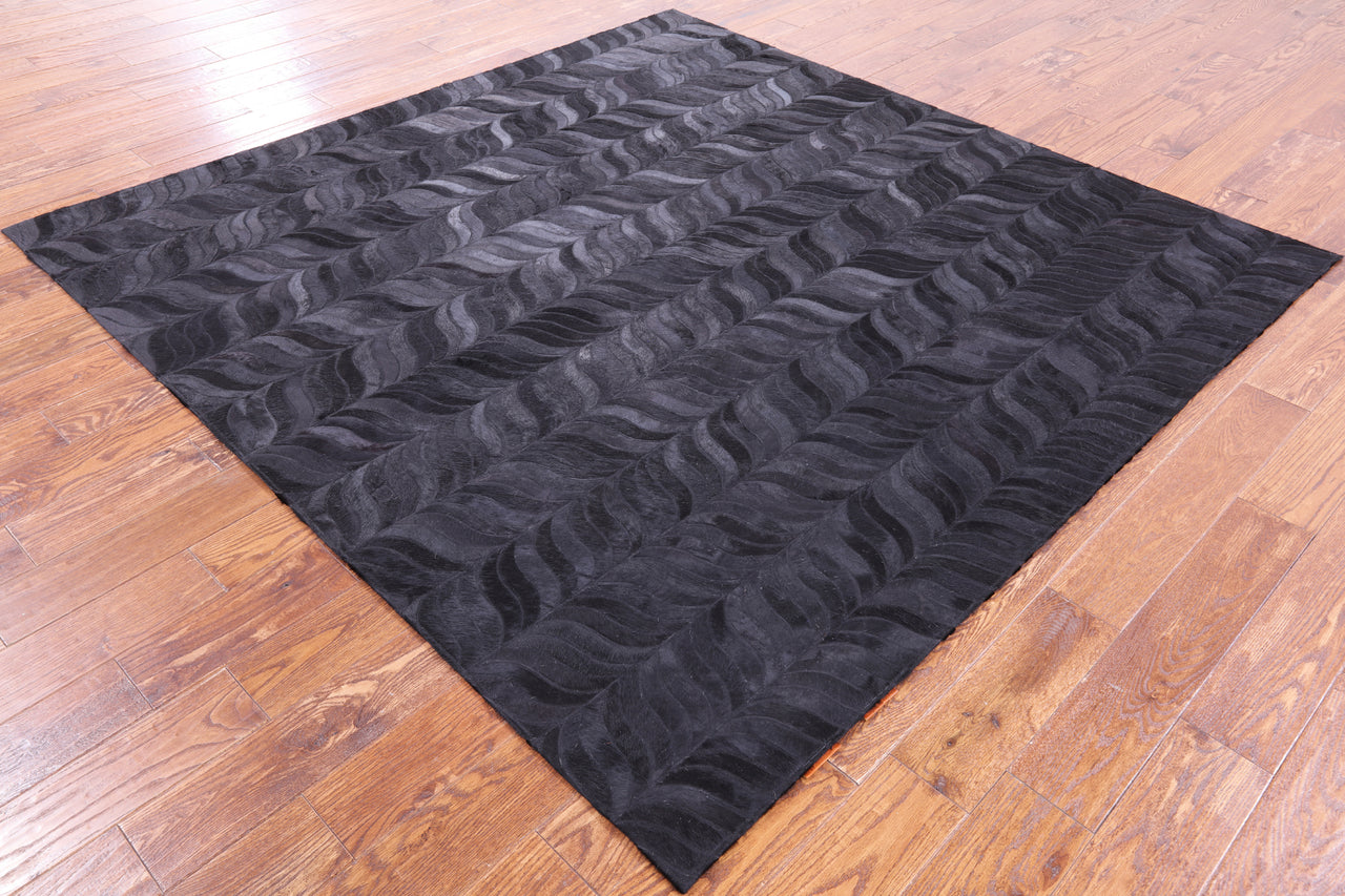 Black Square Patchwork Cowhide Rug - 7' 0" x 7' 0"