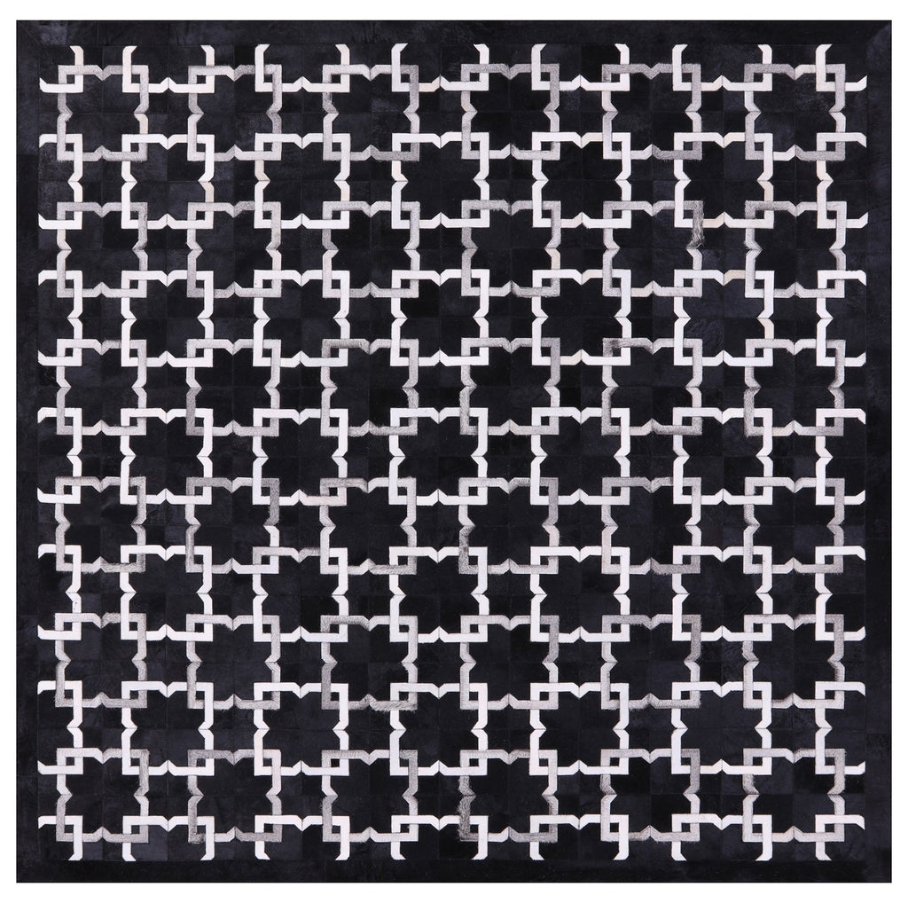 Black Square Patchwork Natural Cowhide Rug - 8' 0" x 8' 0"
