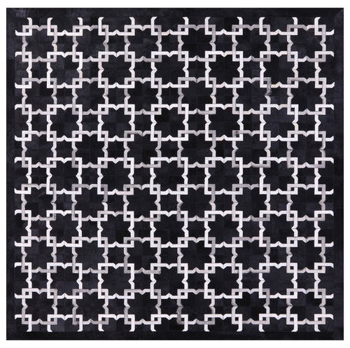 Black Square Patchwork Natural Cowhide Rug - 8' 0