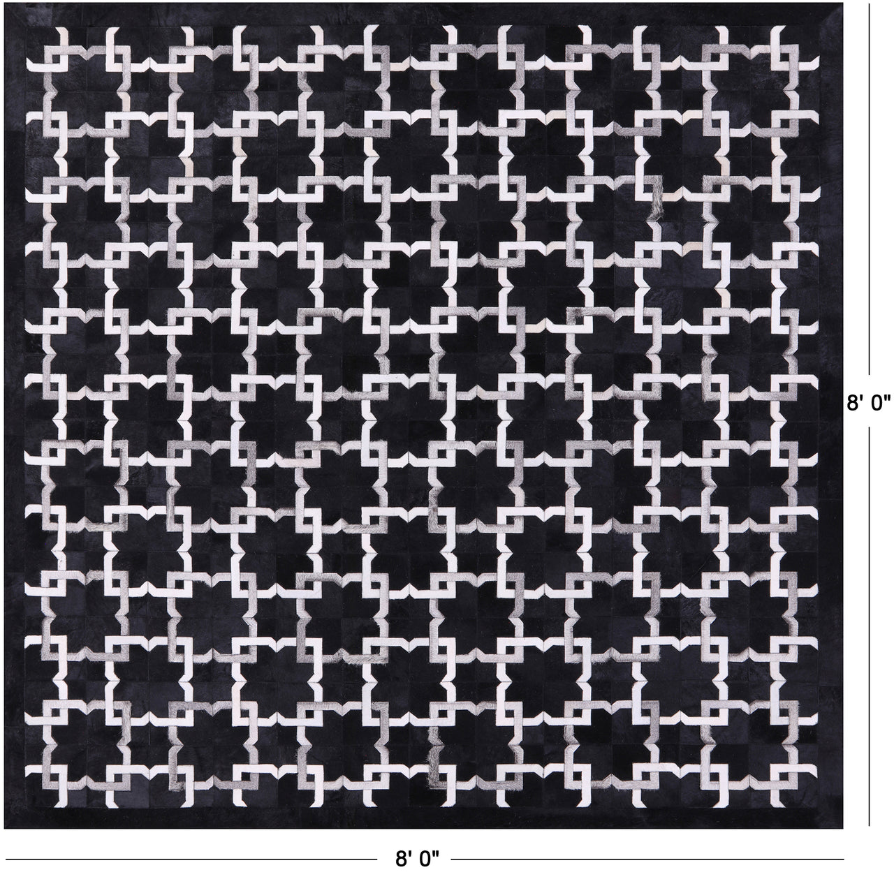 Black Square Patchwork Natural Cowhide Rug - 8' 0" x 8' 0"