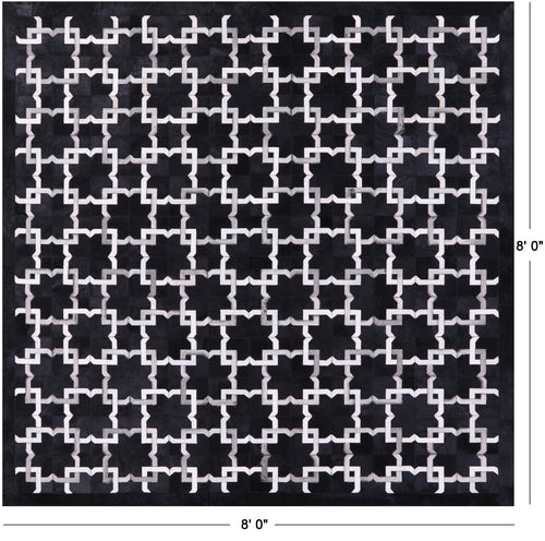 Black Square Patchwork Natural Cowhide Rug - 8' 0