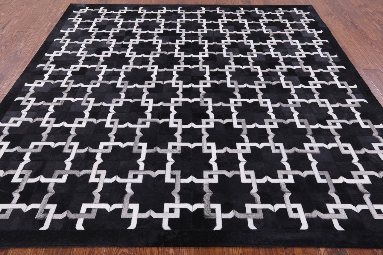 Black Square Patchwork Cowhide Rug - 8' 0" x 8' 0"