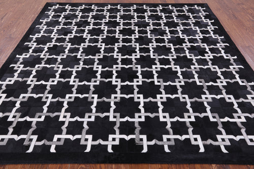 Black Square Patchwork Natural Cowhide Rug - 8' 0