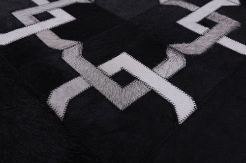 Black Square Patchwork Natural Cowhide Rug - 8' 0