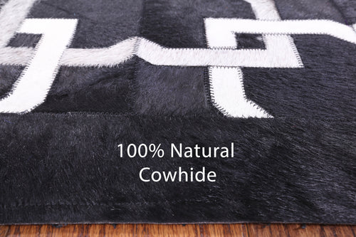 Black Square Patchwork Natural Cowhide Rug - 8' 0