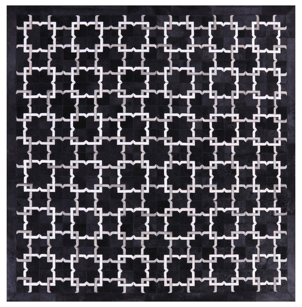 Black Square Patchwork Natural Cowhide Rug - 9' 0" x 9' 0"