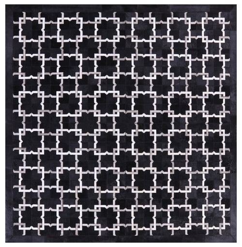 Black Square Patchwork Natural Cowhide Rug - 9' 0