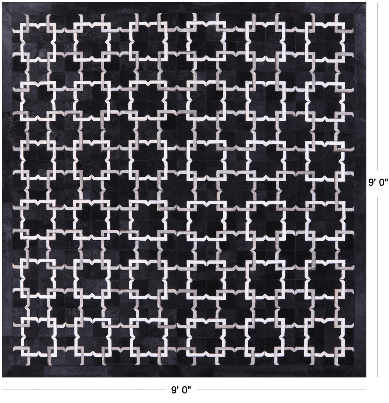 Black Square Patchwork Natural Cowhide Rug - 9' 0" x 9' 0"