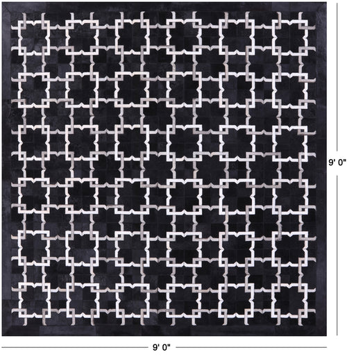 Black Square Patchwork Natural Cowhide Rug - 9' 0
