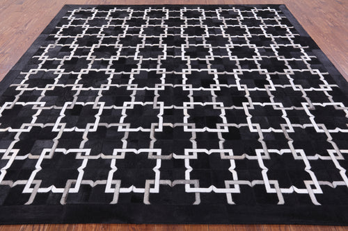Black Square Patchwork Natural Cowhide Rug - 9' 0