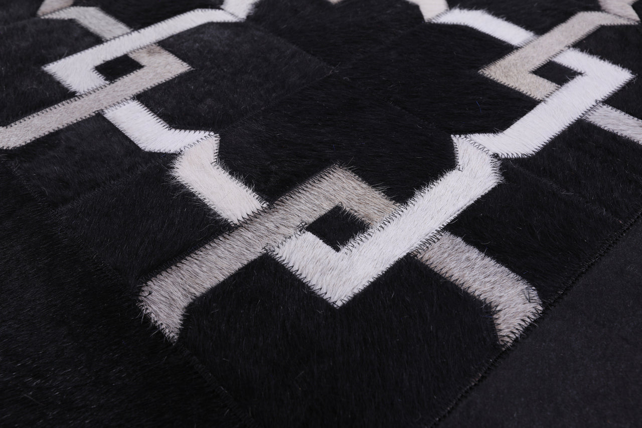 Black Square Patchwork Cowhide Rug - 9' 0" x 9' 0"