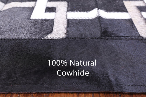 Black Square Patchwork Natural Cowhide Rug - 9' 0