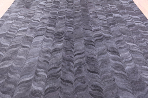Black Square Patchwork Natural Cowhide Rug - 9' 0
