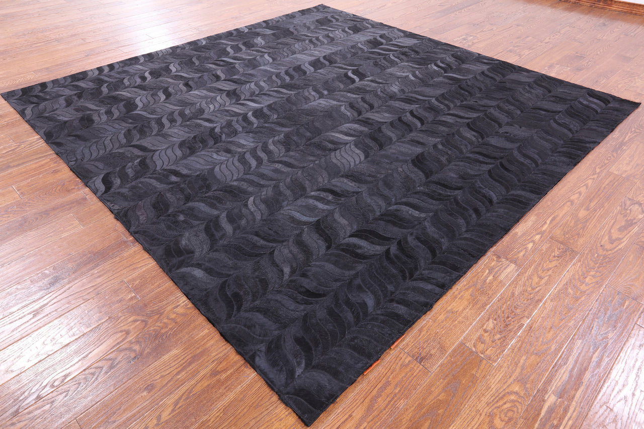 Black Square Patchwork Cowhide Rug - 9' 0" x 9' 0"