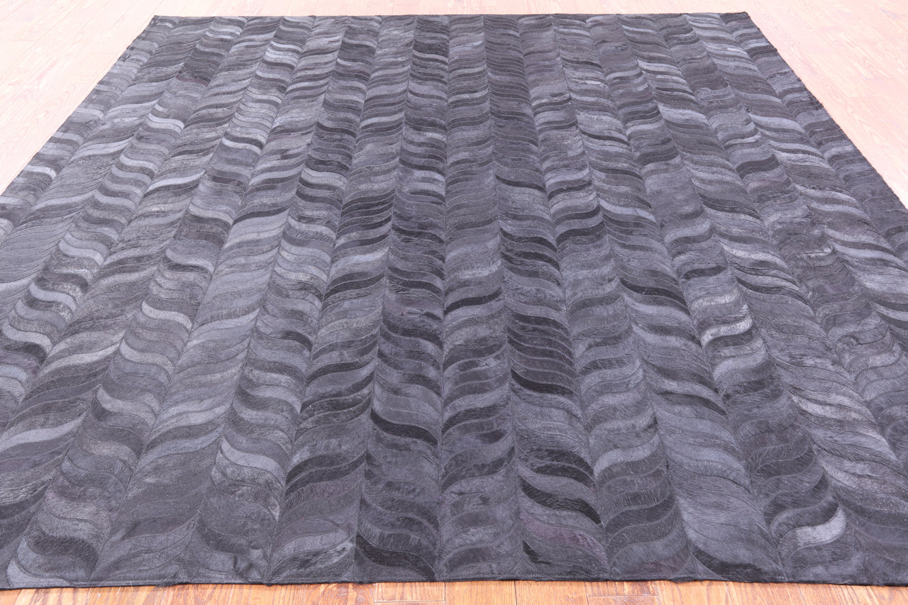 Black Square Patchwork Cowhide Rug - 9' 0" x 9' 0"