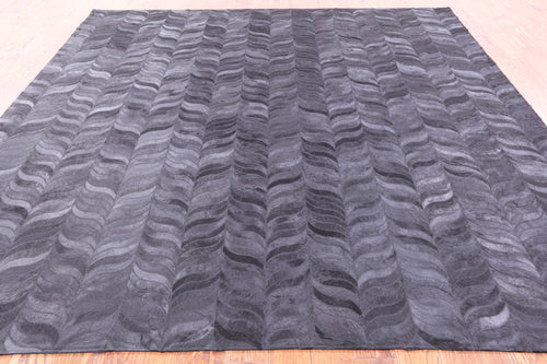 Black Square Patchwork Natural Cowhide Rug - 9' 0