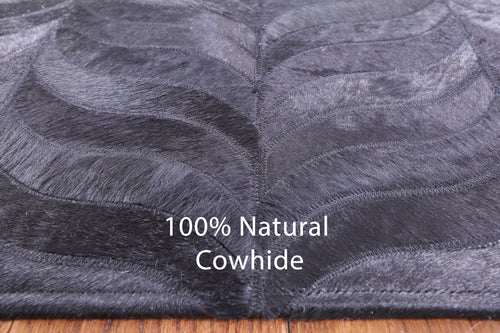 Black Square Patchwork Natural Cowhide Rug - 9' 0