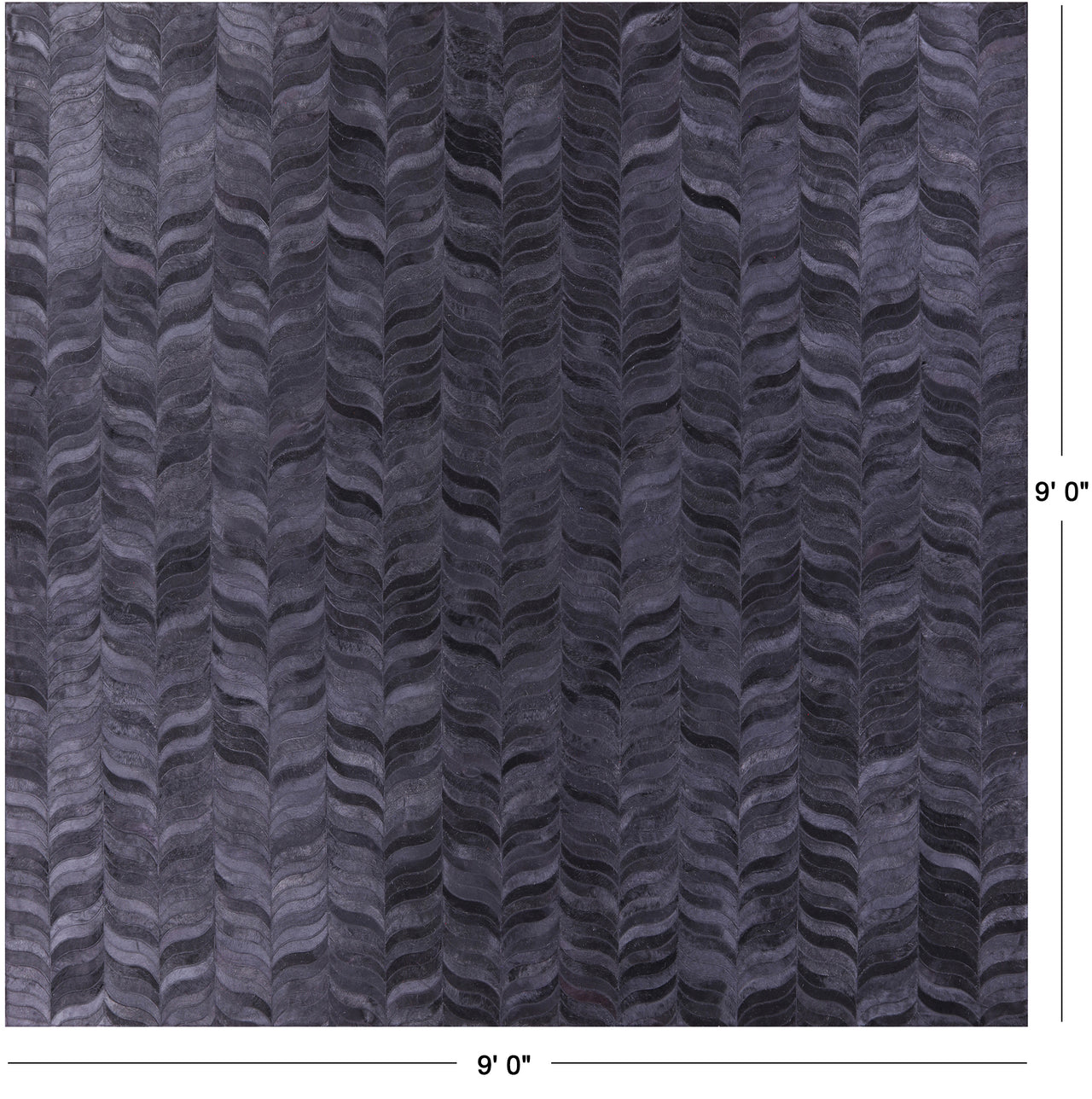 Black Square Patchwork Natural Cowhide Rug - 9' 0" x 9' 0"