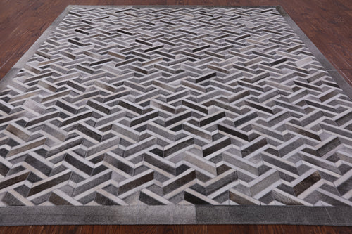 Grey Square Patchwork Natural Cowhide Rug - 10' 0