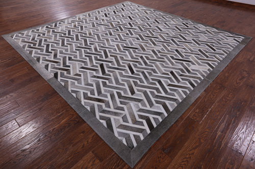 Grey Square Patchwork Natural Cowhide Rug - 10' 0
