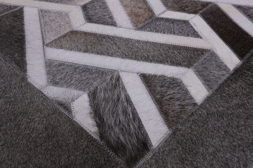 Grey Square Patchwork Natural Cowhide Rug - 10' 0