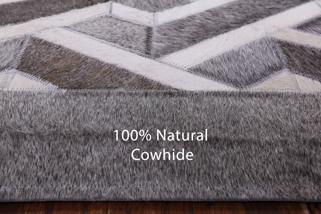 Grey Square Patchwork Cowhide Rug - 10' 0" x 10' 0"