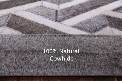 Grey Square Patchwork Natural Cowhide Rug - 10' 0