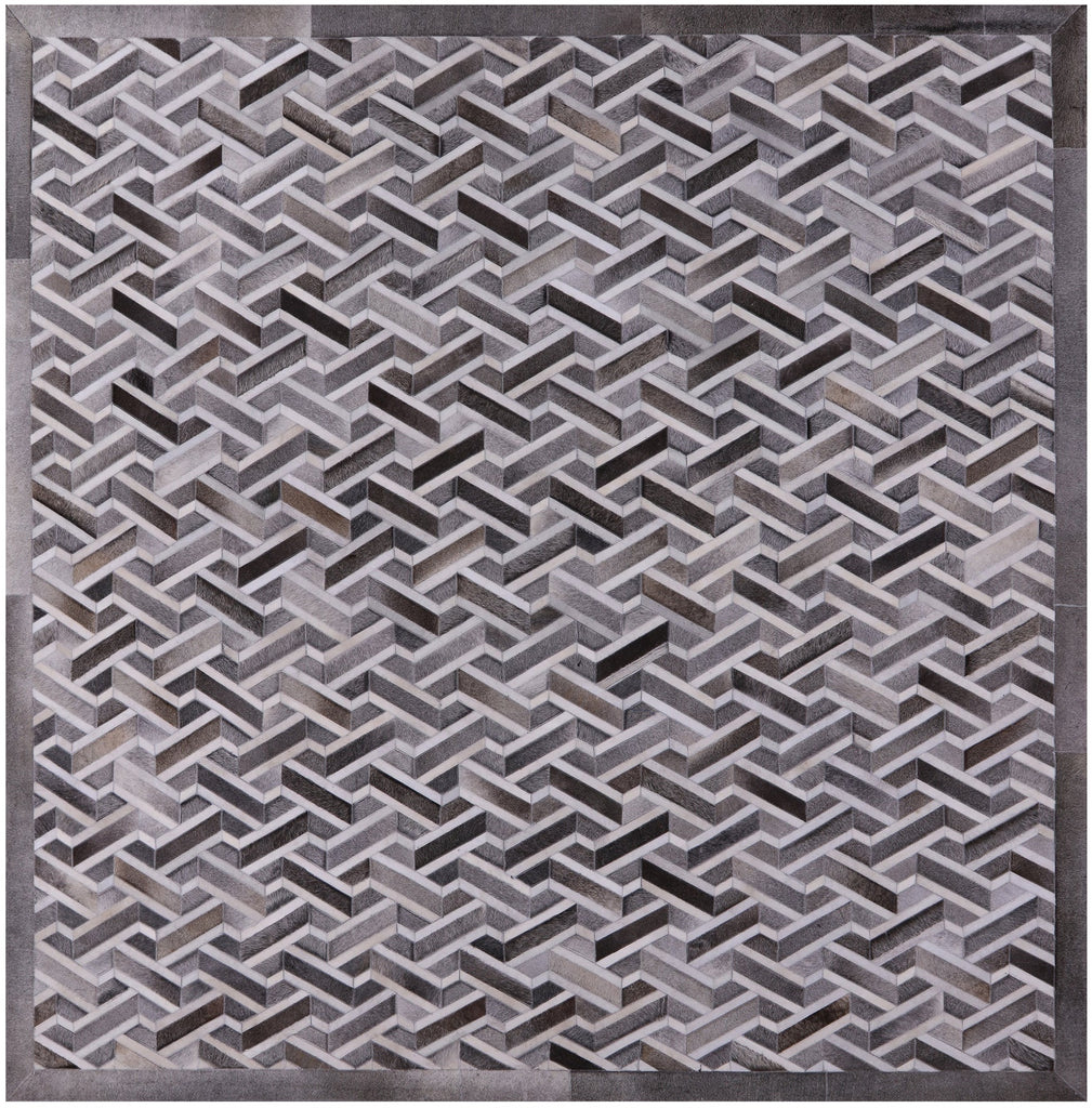 Grey Square Patchwork Natural Cowhide Rug - 10' 0" x 10' 0"