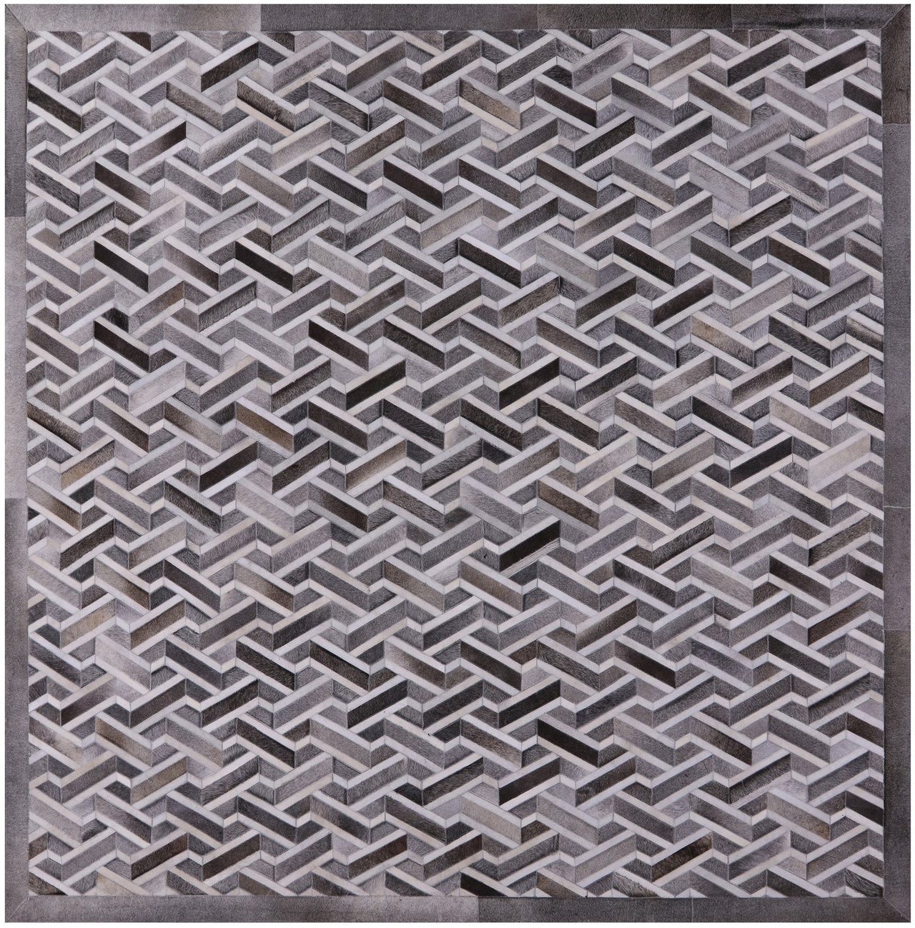 Grey Square Patchwork Cowhide Rug - 10' 0" x 10' 0"