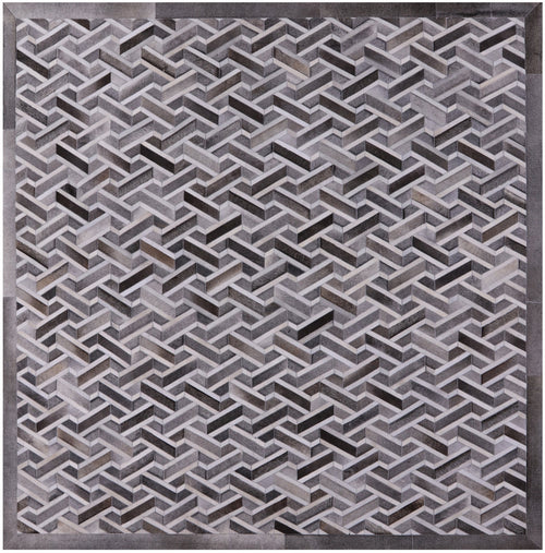 Grey Square Patchwork Natural Cowhide Rug - 10' 0
