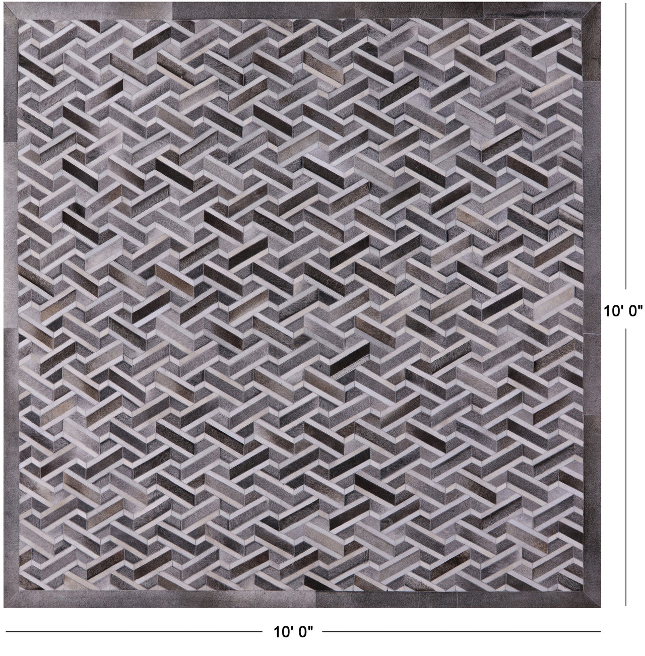Grey Square Patchwork Natural Cowhide Rug - 10' 0" x 10' 0"