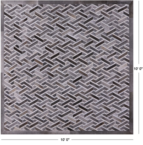 Grey Square Patchwork Natural Cowhide Rug - 10' 0