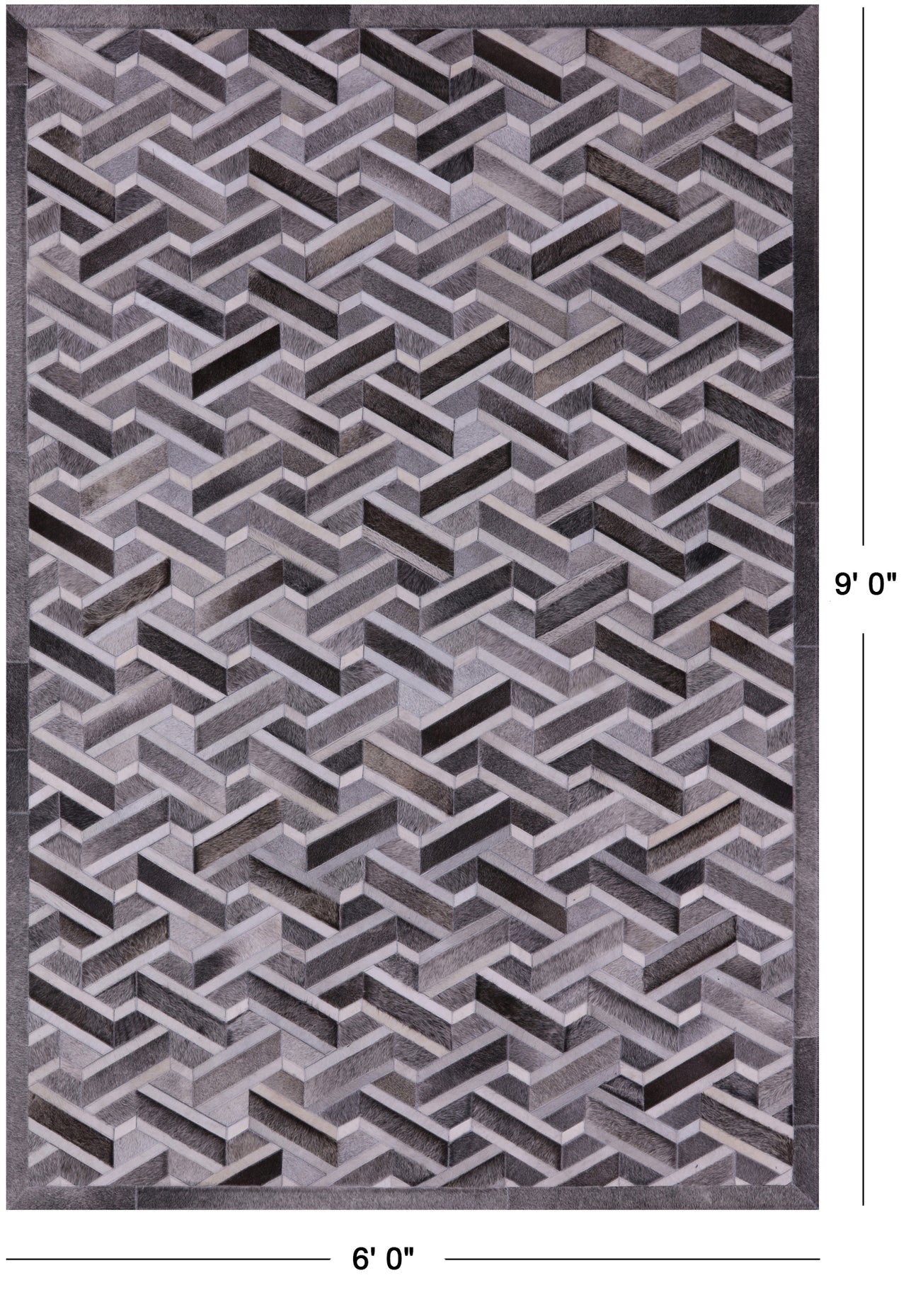 Grey Patchwork Natural Cowhide Rug - 6' 0" x 9' 0"