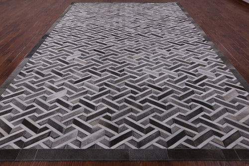 Grey Patchwork Natural Cowhide Rug - 10' 0