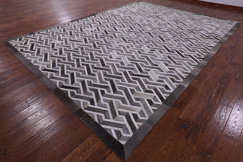 Grey Patchwork Natural Cowhide Rug - 10' 0