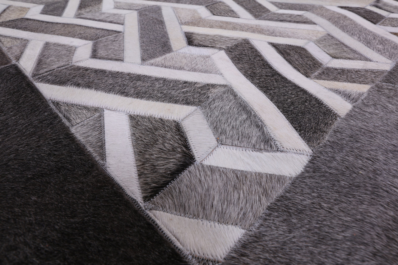 Grey Patchwork Cowhide Rug - 10' 0" x 14' 0"