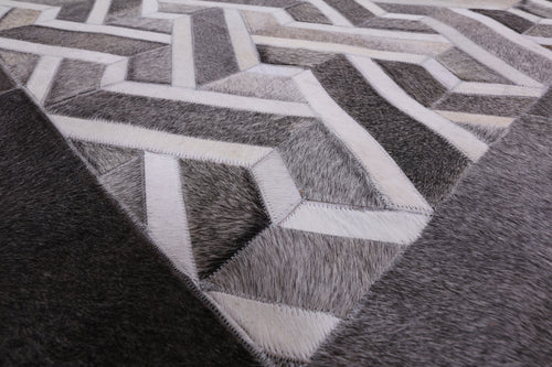 Grey Patchwork Natural Cowhide Rug - 10' 0