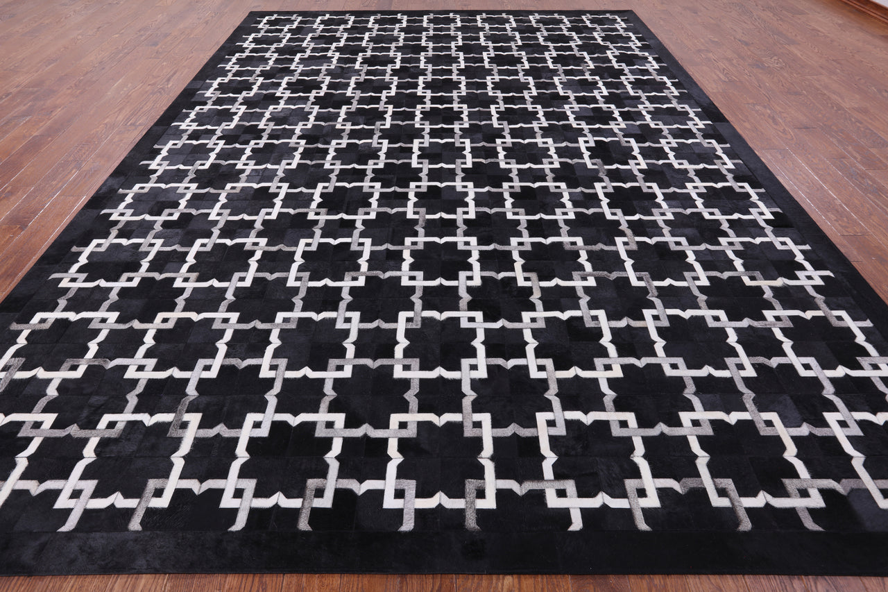 Black Patchwork Natural Cowhide Rug - 10' 0" x 14' 0"