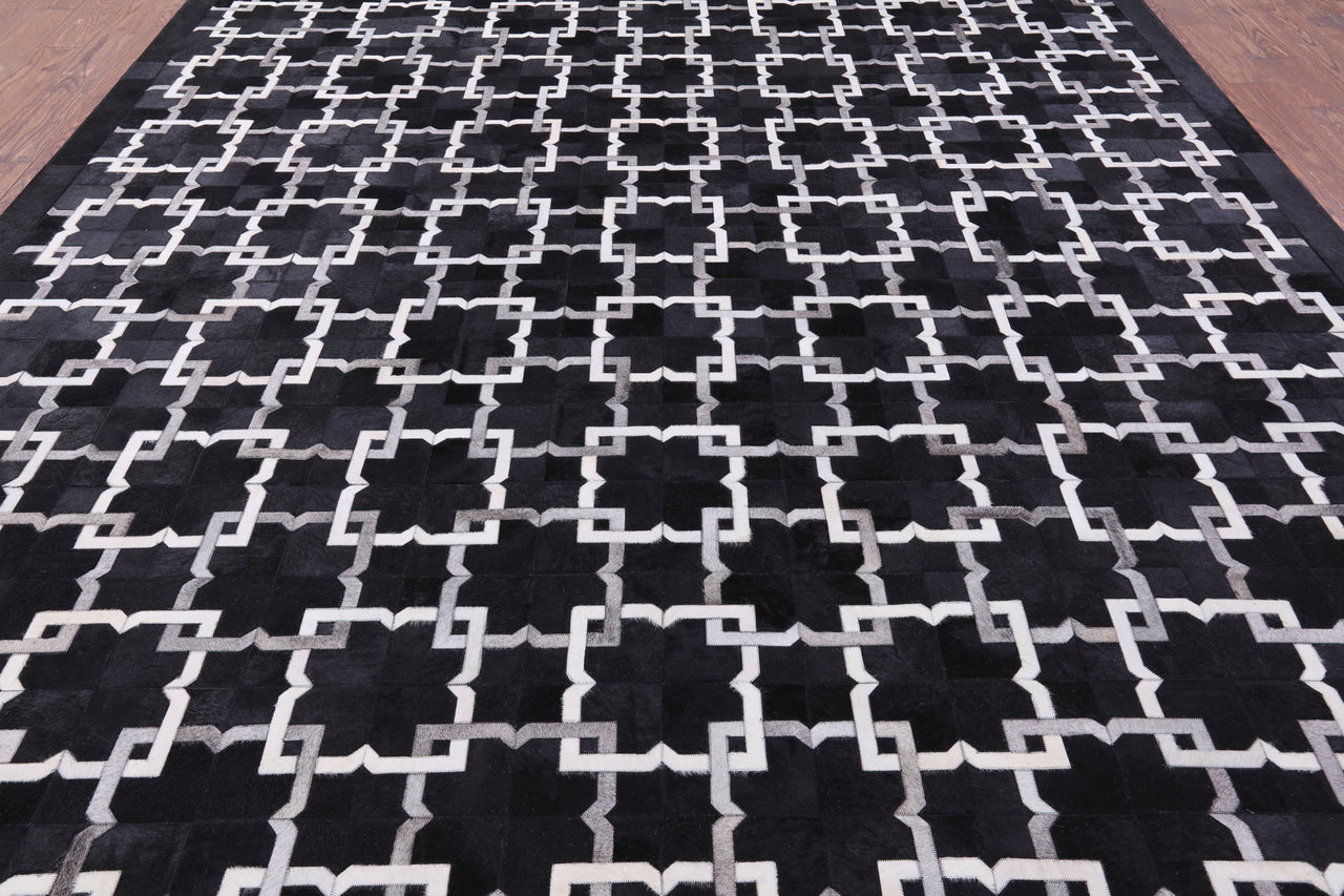 Black Patchwork Natural Cowhide Rug - 10' 0" x 14' 0"