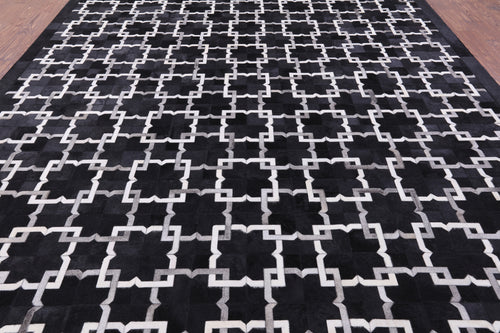 Black Patchwork Natural Cowhide Rug - 10' 0