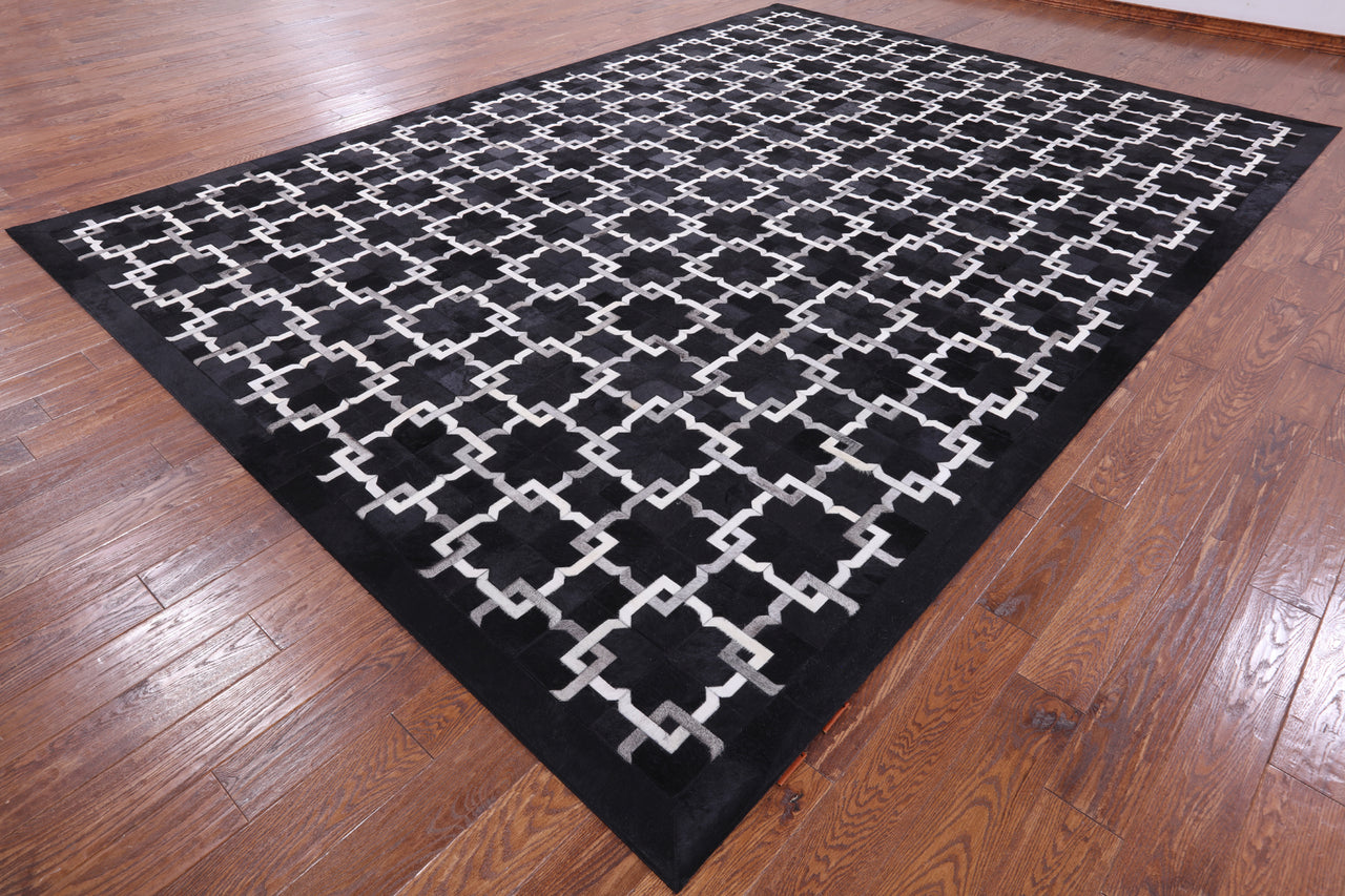 Black Patchwork Cowhide Rug - 10' 0" x 14' 0"