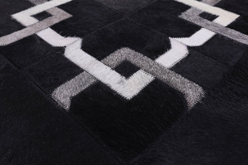 Black Patchwork Natural Cowhide Rug - 10' 0