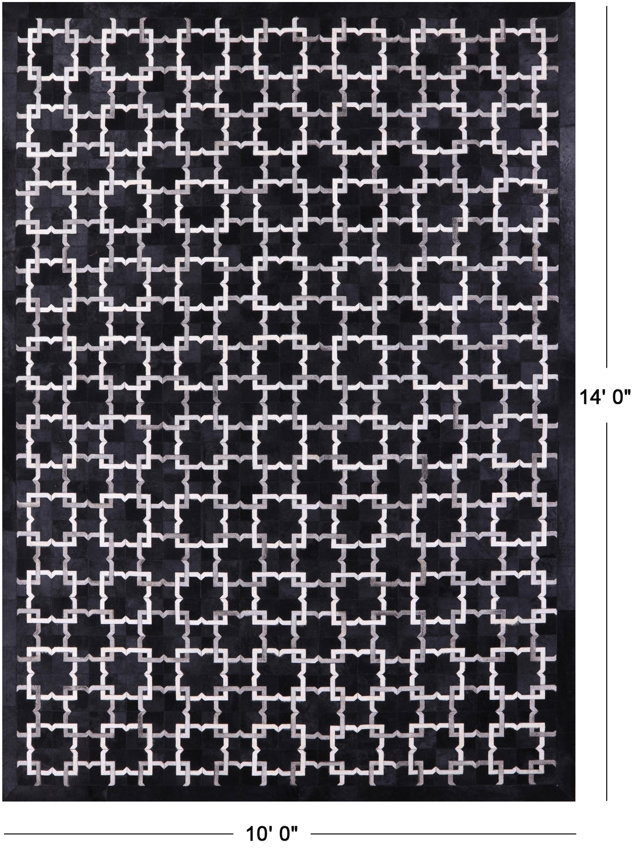 Black Patchwork Natural Cowhide Rug - 10' 0" x 14' 0"