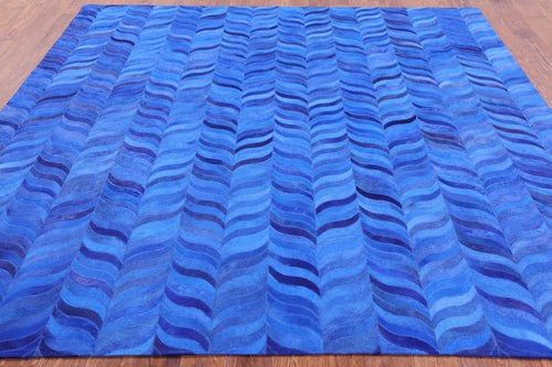 Blue Square Patchwork Natural Cowhide Rug - 8' 0