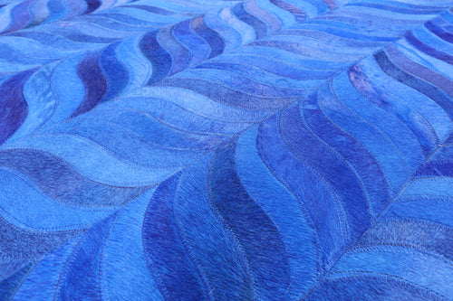 Blue Square Patchwork Natural Cowhide Rug - 8' 0